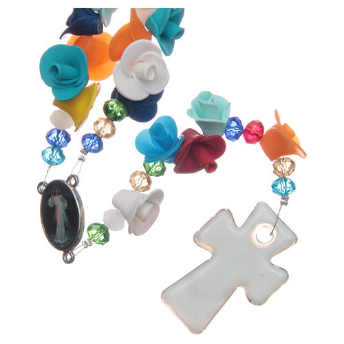 Medjugorje rosary with cross in Murano glass and roses in multicoloured paste 2