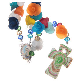 Medjugorje rosary with cross in Murano glass and roses in multicoloured paste