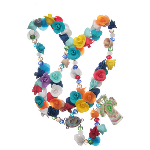 Medjugorje rosary with cross in Murano glass and roses in multicoloured paste 4