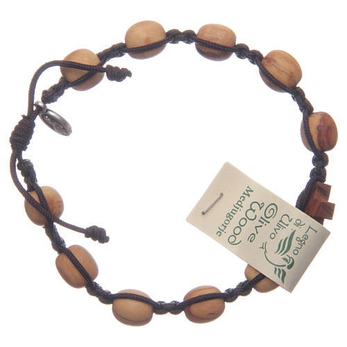 Medjugorje bracelet in olive wood and brown cord 2