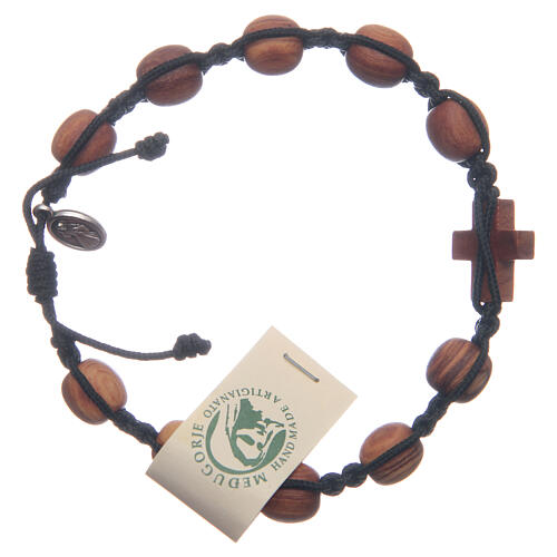 Armband Medjugorje aus Schwarzseil mit Olivenholzperlen 2
