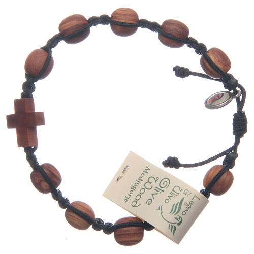 Medjugorje bracelet in olive wood and black cord 1