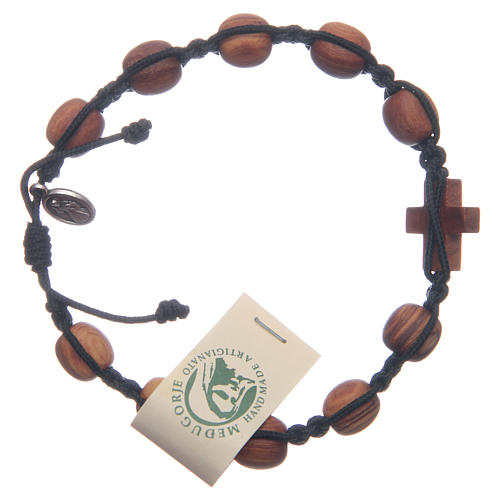 Medjugorje bracelet in olive wood and black cord 2