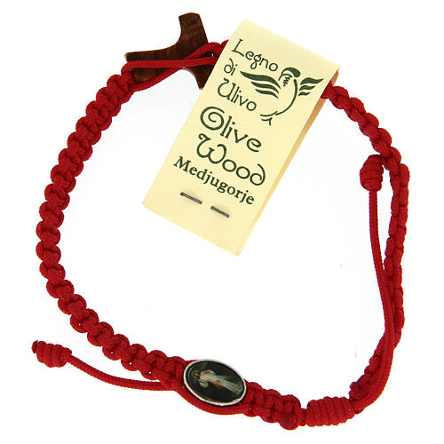 Medjugorje bracelet in olive wood and red cord 2