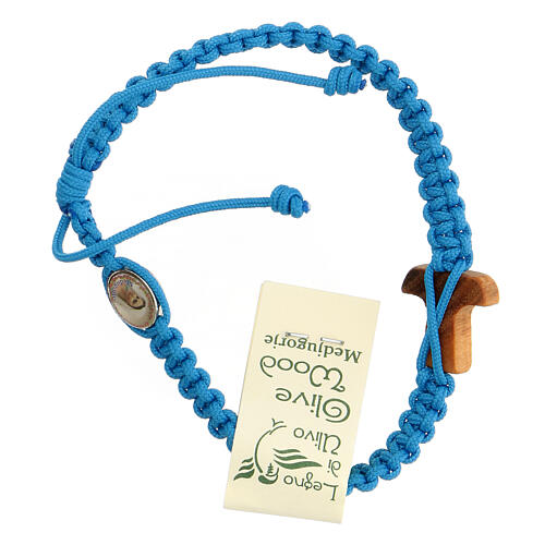Medjugorje bracelet in olive wood and light blue cord 2