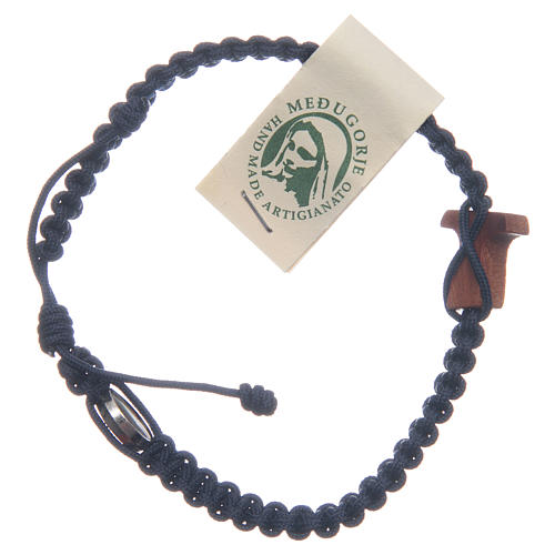 Medjugorje bracelet in olive wood and midnight blue cord 3