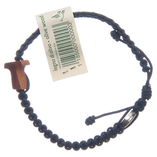 Bracelet Medjugorje croix olivier corde bleu nuit 2