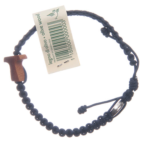 Medjugorje bracelet in olive wood and midnight blue cord 1