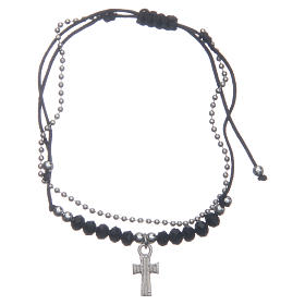 Medjugorje bracelet silver with cord and black crystals