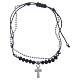Medjugorje bracelet silver with cord and black crystals s2
