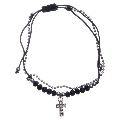 Medjugorje bracelet silver with cord and black crystals 1