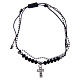 Medjugorje bracelet silver with cord and black crystals s1