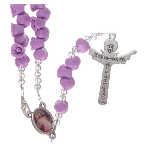 Rosario rose in ceramica viola e cristallo 2