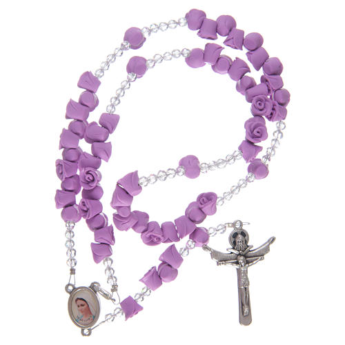 Rosary with purple ceramic roses and crystals 3