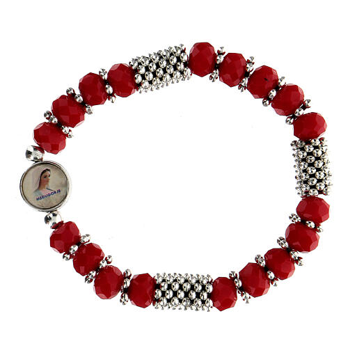 Rosary bracelet with spring and multifaceted red grains 1