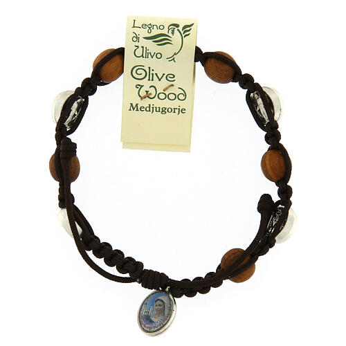 Bracelet in olive wood with Miraculous medalet 1