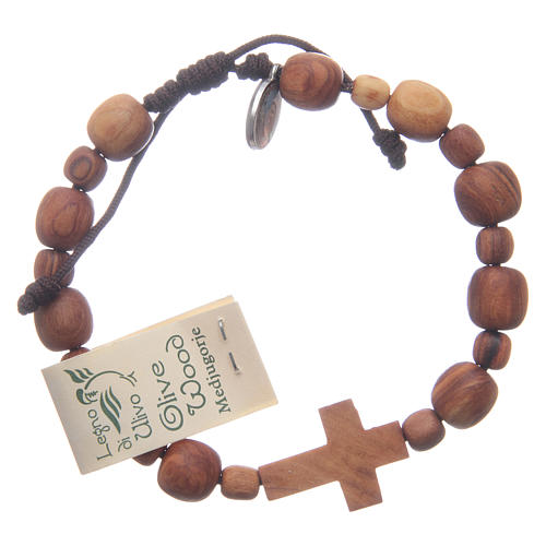 Bracelet en bois d'olivier avec croix 1