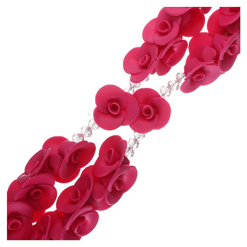 Rosario con roselline in ceramica di colore fucsia 3