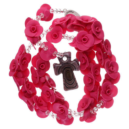 Rosario con roselline in ceramica di colore fucsia 4