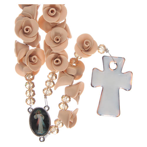 Rosary with small roses ceramic ecru 2