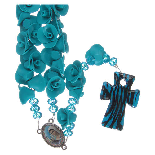 Rosary with small roses ceramic light blue 1