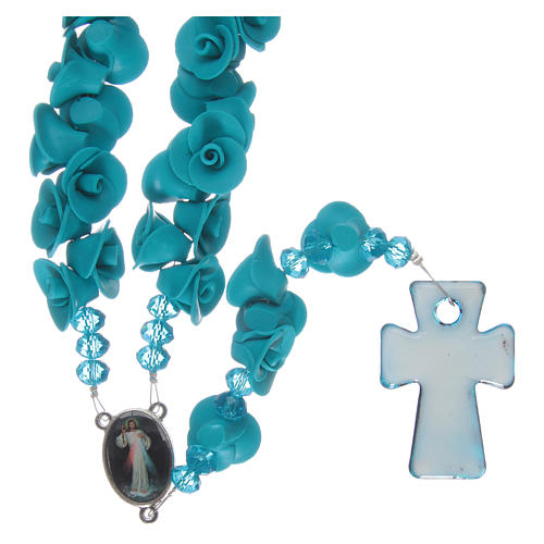 Rosary with small roses ceramic light blue 2