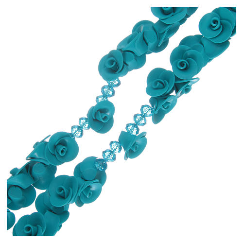 Rosary with small roses ceramic light blue 3