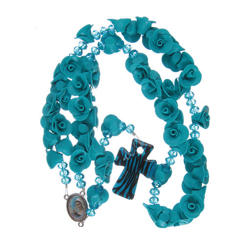 Rosary with small roses ceramic light blue 4