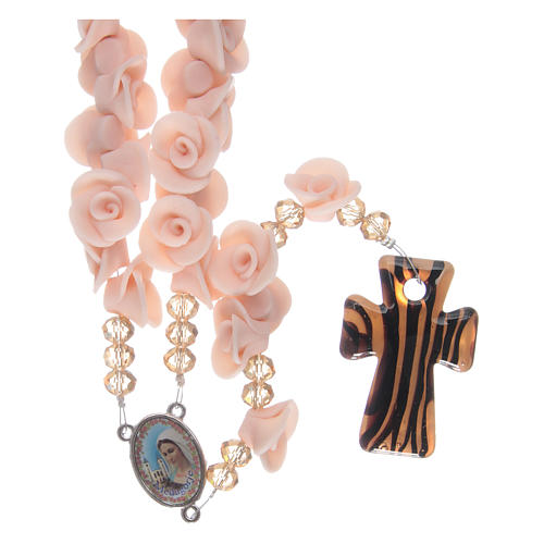 Rosario con roselline in ceramica rosa 1