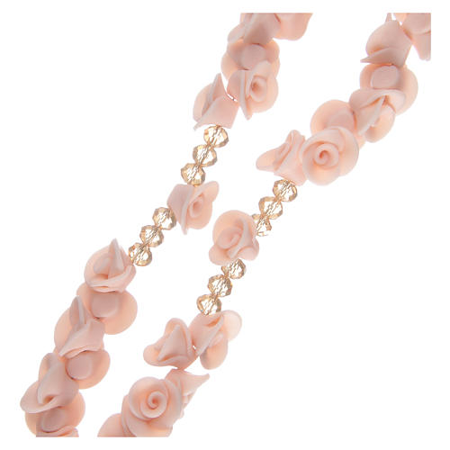 Rosario con roselline in ceramica rosa 3