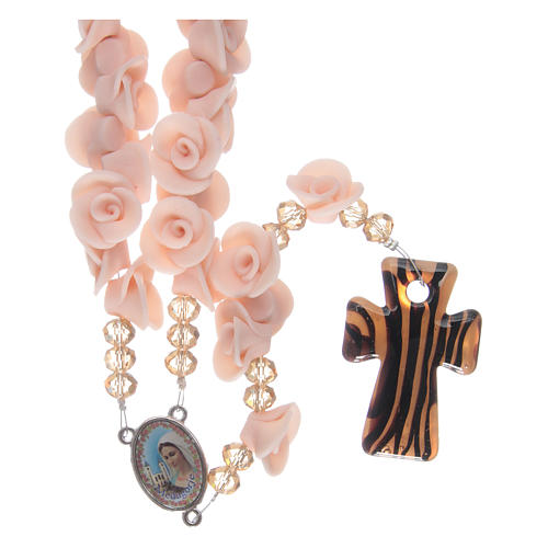 Rosary with small roses ceramic pink 1