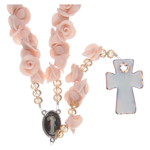Rosary with small roses ceramic pink 2