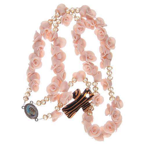 Rosary with small roses ceramic pink 4