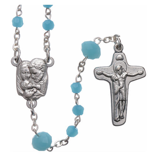 Medjugorje rosary necklace in light blue crystal 4 mm 1
