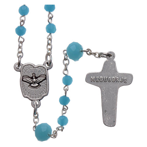 Medjugorje rosary necklace in light blue crystal 4 mm 2