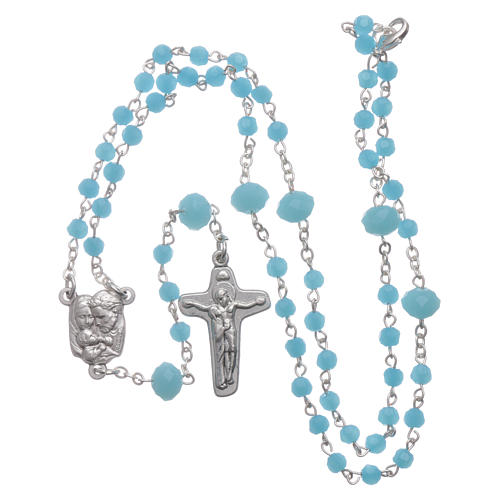 Medjugorje rosary necklace in light blue crystal 4 mm 4
