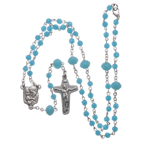 Medjugorje rosary necklace in light blue crystal 4 mm 5
