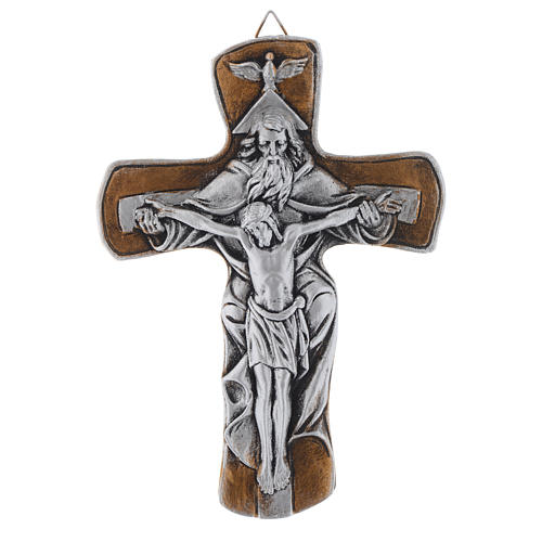 Crucifix Medjugorje résine effet bronze argenté 20 cm 1