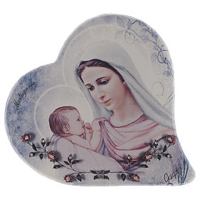 Imagen corazón piedra Virgen Medjugorje y niño h 15 cm