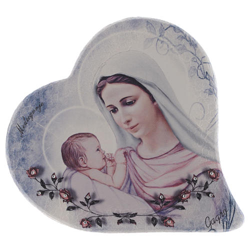 Imagen corazón piedra Virgen Medjugorje y niño h 15 cm 1