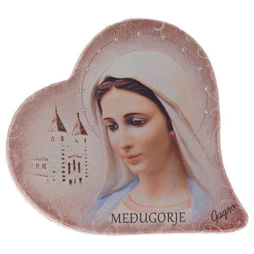 Bild aus Stein in Herzform Unsere Liebe Frau von Medjugorje und Kirche 15 cm 1