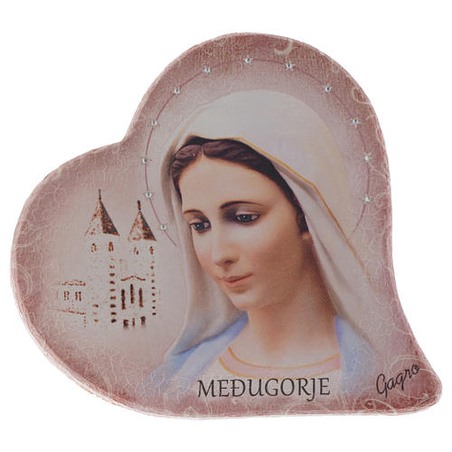 Our Lady of Medjugorje and church heart shaped in stone 15 cm 1