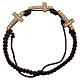 Armband Medjugorje 3 goldene Kreuze mit Strass und braunem Seil s1