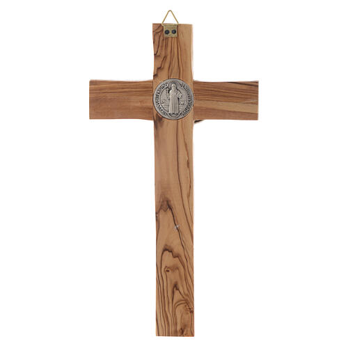 Kreuz aus Medjugorje-Olivenbaumholz mit Symbol von Sankt Benedikt, 19 cm hoch  3