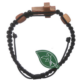 Medjugorje bracelet with cross in olive wood and 2 grains with black cord