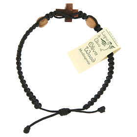 Pulsera Medjuorje cruz olivo 2 granos cuerda negra