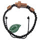 Medjugorje bracelet with cross in olive wood and 2 grains with black cord s1