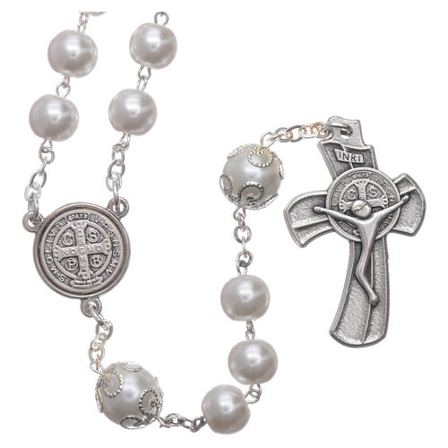 Medjugorje rosary in pearl imitation Saint Benedict 8 mm 1