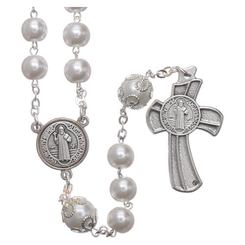 Medjugorje rosary in pearl imitation Saint Benedict 8 mm 2