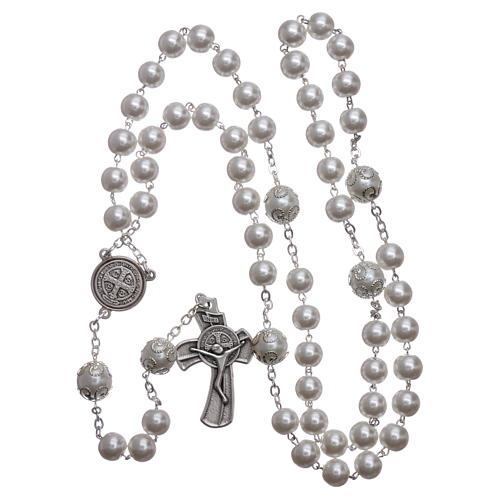 Medjugorje rosary in pearl imitation Saint Benedict 8 mm 4